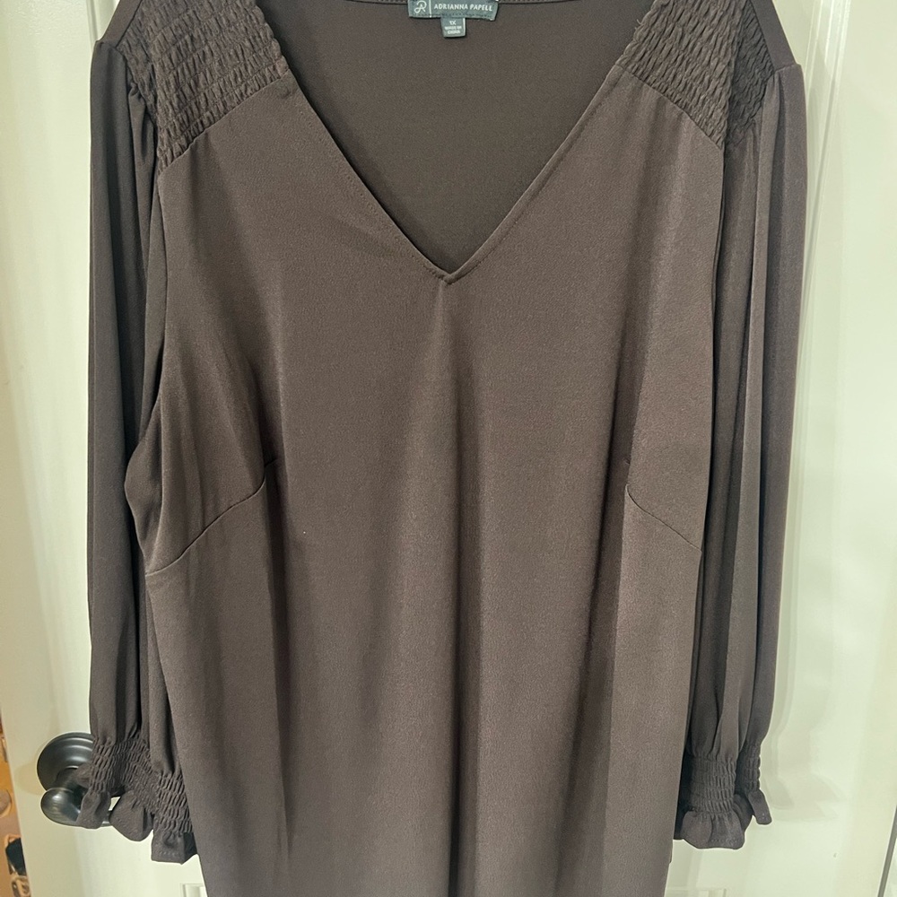Adrianna Papell Chocolate Brown V-Neck Long Sleeve Top